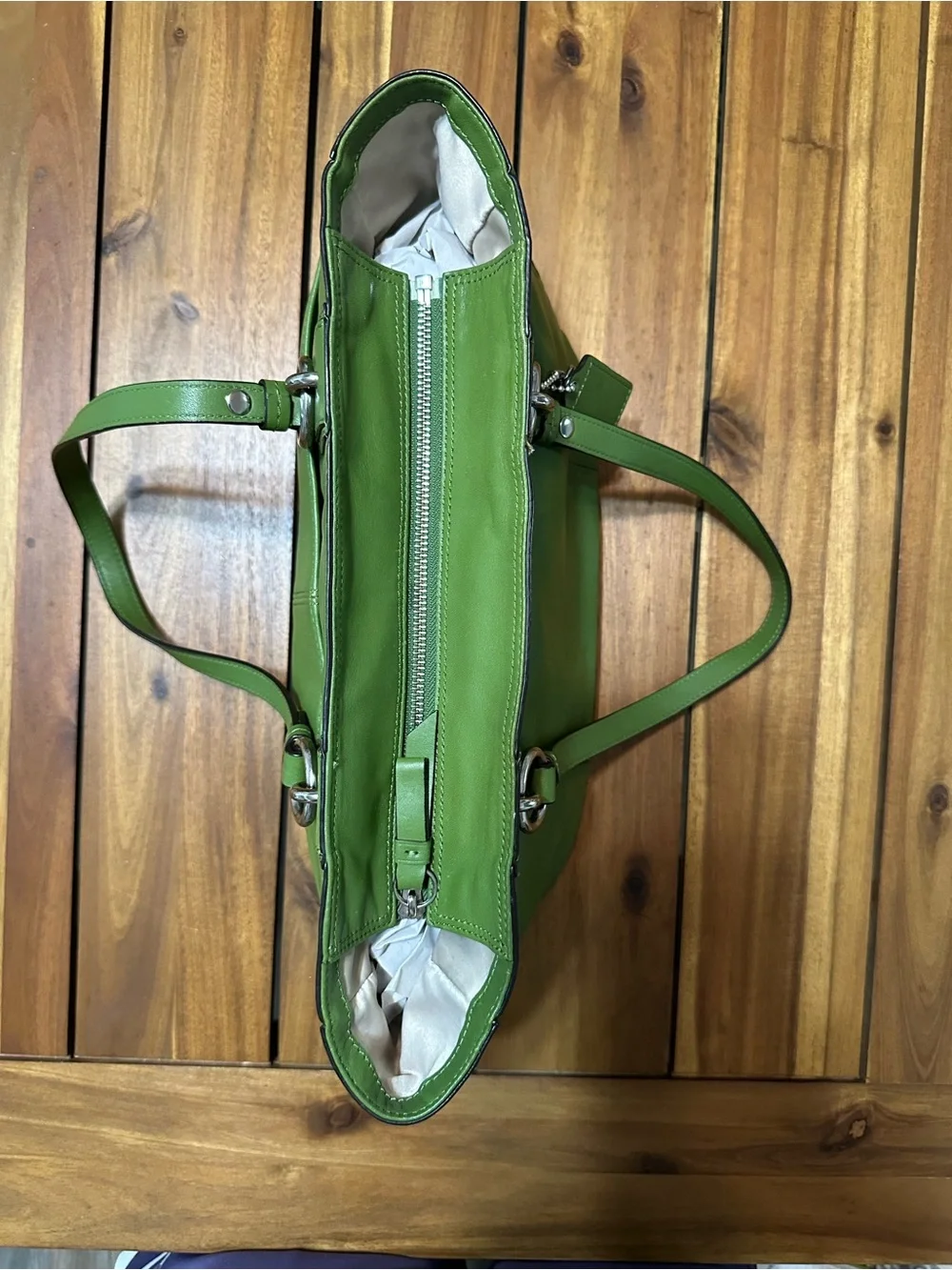 Coach Green Leather Gallery Shoulder Tote with Silver Hardware